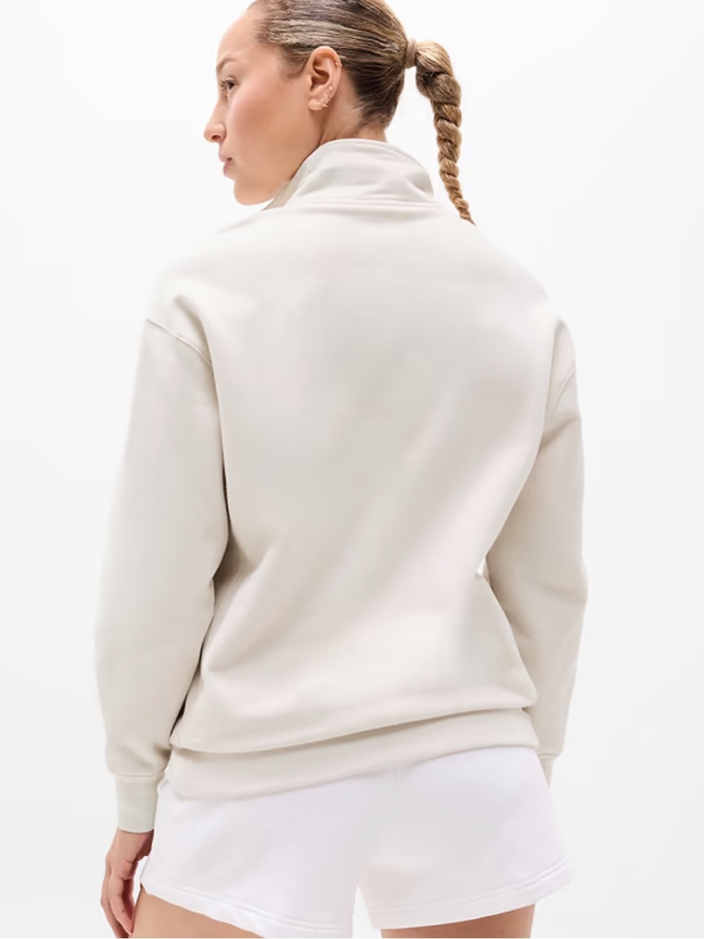 NWT Athleta Forever Fleece 1/4 Zip Sweatshirt XL in Bone